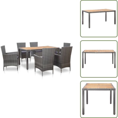 Set di 7 Pranzo Giardino con Cuscini,Set da giardino per Esterni in Polyrattan Grigio -IT15448