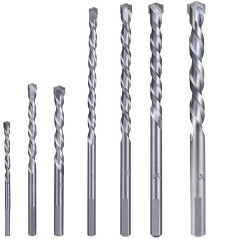 Set di 7 punte da trapano per muratura con inserti in metallo duro per strutture in cemento e mattoni.
