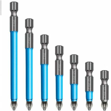 Set di 7 punte per cacciavite magnetico, punte per cacciavite elettrico con testa a croce, antiscivolo, acciaio legato industriale S2/6,35 mm/PH2 25150 mm