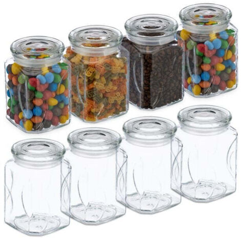set di 8 barattoli portaoggetti con coperchio da 750 ml