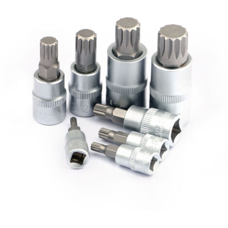 Set di 8 bussole con inserti M4 M5 M6 M8 M10 M12 M14 M16 1/2 3/8 1/4 con bussole multi-dente, in acciaio inox