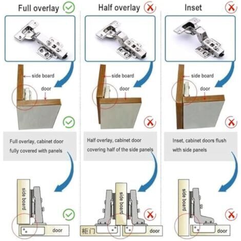 Set di 8 cerniere per mobili da cucina, camera da letto e sala da pranzo - Chiusura ammortizzata - Cerniere per ante curve con viti