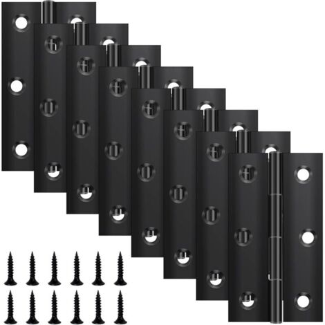 Set di 8 cerniere pieghevoli 68 mm × 38 mm, in acciaio inox nero, cerniera a pianoforte, cerniera piccola, cerniera per porte, finestre e armadi con 48 viti
