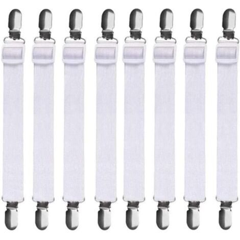 Set di 8 cinghie di fissaggio regolabili per lenzuolo con angoli (60–200 cm), adatte a tutti i letti e materassi, nere