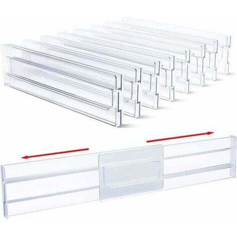 Set di 8 divisori per cassetti regolabili da 31 a 55 cm, divisori in plastica regolabili, organizer per cassetti, organizer per cassetti da ufficio, cucina e cassettiere.