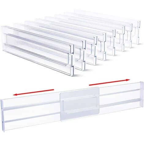 Set di 8 divisori per cassetti regolabili da 31 a 55 cm, divisori per cassetti regolabili in plastica, organizer per cassetti, organizer per cassetti per ufficio, cucina e cassettiere