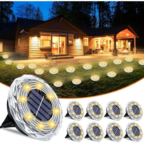 Set di 8 faretti solari da incasso impermeabili per esterni, cortili e giardini faretti solari a disco ad alta luminosità illuminazione da incasso adatta per patii, vialetti, camminamenti e ingressi d