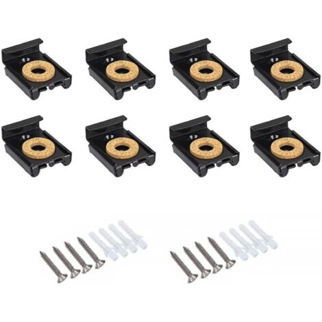 Set di 8 fissaggi per specchi - Clip a molla - Kit di montaggio a parete con tasselli e viti (nero)