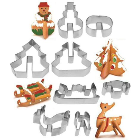Set di 8 formine per biscotti natalizie 3D in acciaio.