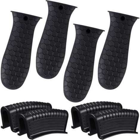 Set di 8 guanti da forno in silicone con manici in ghisa, resistenti al calore, antiscivolo e riutilizzabili per pentole (neri)