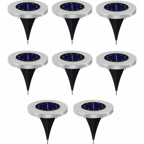 Set di 8 luci solari da terra, luci a disco solari a LED, illuminazione paesaggistica da giardino per esterni impermeabile - 10 LED a luce calda