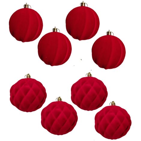 Set di 8 Palline Rosse Vellutate addobbo per albero di natale Decorazioni Natalizie particolari eleganti