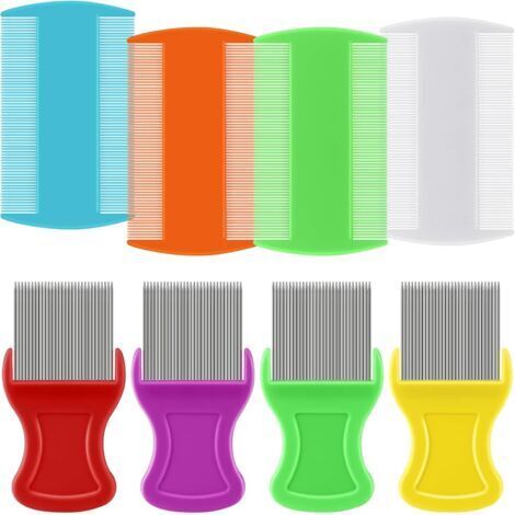 Set di 8 pettini a doppia faccia in acciaio inox per il trattamento dei pidocchi.
