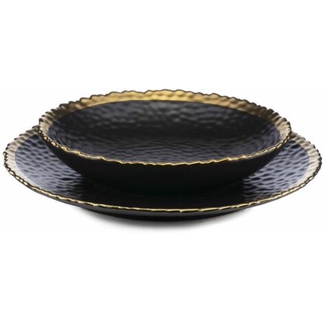 Set di 8 piatti Kati neri e oro