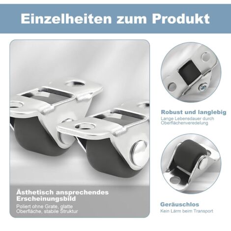 Set di 8 piccole rotelle per mobili in gomma da 1,3 cm con piastra in acciaio, mini rotelle fisse silenziose, piastra fissa in metallo, per piccoli mobili, tavoli, armadi, carrelli