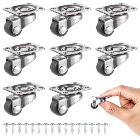 Set di 8 piccole ruote girevoli a 360°, piccole ruote girevoli in gomma, ruote universali per il trasporto con viti per mini mobili, scatola portaoggetti