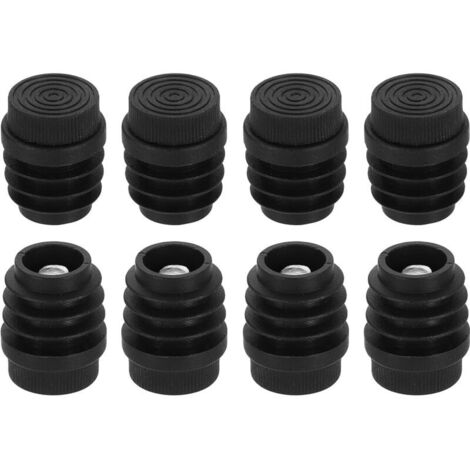 Set di 8 piedini di livellamento regolabili in plastica, M8 x 22 mm, per gambe di mobili con filettatura tonda, da avvitare su tavoli, sedie e altri mobili, neri.