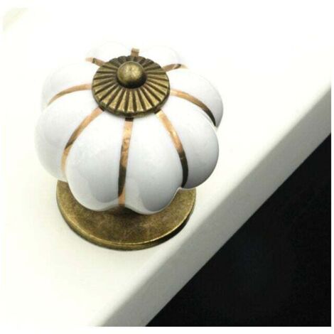 Set di 8 pomelli per mobili in ceramica a forma di zucca in stile europeo vintage per lavabo, armadietto e cassetti, bianchi