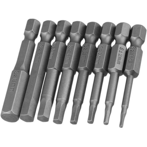 Set di 8 punte per cacciavite esagonali magnetiche da 50 mm in acciaio S2, punte per cacciavite con testa esagonale H1.5-H8