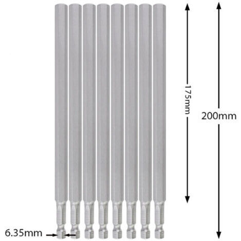 Set di 8 punte per cacciavite magnetiche CCYKXA, punte extra lunghe da 200 mm in acciaio S2 antimanomissione, attacco esagonale da 1/4" per cacciaviti elettrici e manuali.