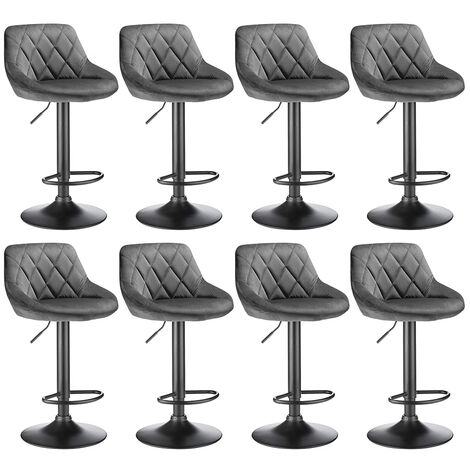 Set di 8 sgabelli da bar, sgabelli da cucina con schienale, altezza regolabile, sedie per cucina, bar, caffetteria, grigio scuro