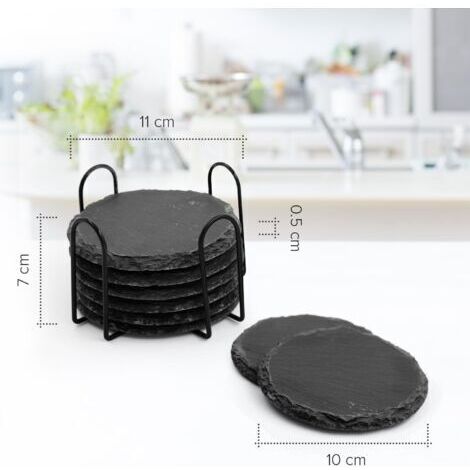 Set di 8 sottobicchieri in ardesia - Sottobicchieri neri di alta qualità con eleganti portabicchieri, resistenti e assorbenti, perfetti per proteggere tavoli e piani di lavoro.