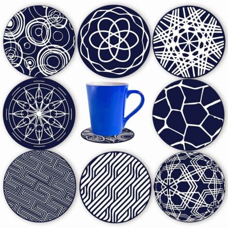 Set di 8 sottobicchieri rotondi in silicone blu, 10 cm