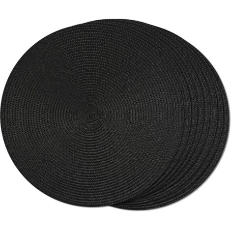 Set di 8 tovagliette rotonde intrecciate, adatte per tavoli da pranzo, intrecciate, lavabili, antiscivolo, 38 cm (nero, 8 pezzi).