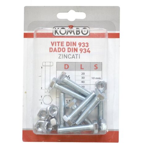 SET DI 8 VITI M6 X 30 DIN933 CLASSE DI RESISTENZA 4.8