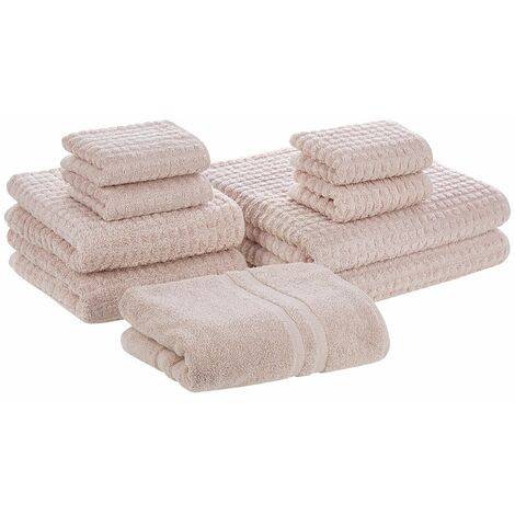 Set di 9 Asciugamani da Bagno in Morbido Cotone Low Twist Rosa Atai