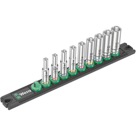 Set di 9 bussole lunghe Zyklop 1/4" WERA Nuss-Magnetleiste A Deep 1