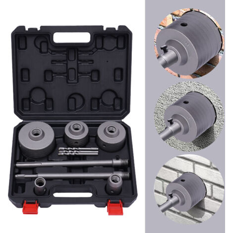 Set di 9 corone per trapano per calcestruzzo, diametro 30/40/68/80/100 mm, in acciaio al tungsteno con codolo SDS-Plus per gres fine e piastrelle