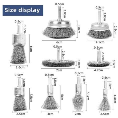 Set di 9 spazzole metalliche per trapani, cacciaviti e smerigliatrici circolari, con kit di spazzole da trapano da 0,5 cm per la rimozione di ruggine, corrosione e vernice.