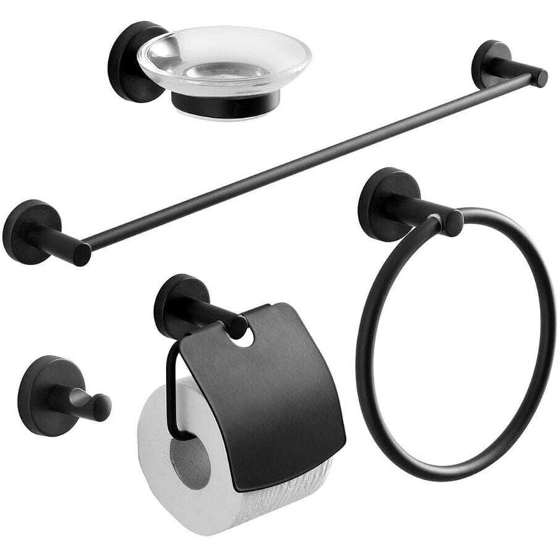 Kiamami Valentina - Set De 5 Accessoires Muraux De Salle De Bain Noir Mat Necessary