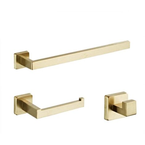 Set di accessori da bagno da parete in oro spazzolato, 3 pezzi, include anello per asciugamani, porta carta igienica, ganci per accappatoio, Ba199Set-3Bg1