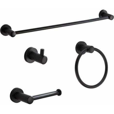 Set di accessori da bagno nero opaco da 4 pezzi, comprendente portasciugamani, anello portasciugamani, portarotolo e gancio per asciugamani