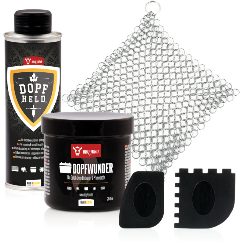 Set di accessori per forno olandese Bbq-toro da 5 pezzi, con Dopfheld, Dopfwunder, raschietto per griglia e pulitore per anelli