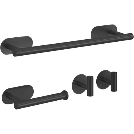 Set di accessori per il bagno senza foratura da 4 pezzi, porta carta igienica in acciaio inossidabile nero da 16 pollici e 2 ganci per accappatoio