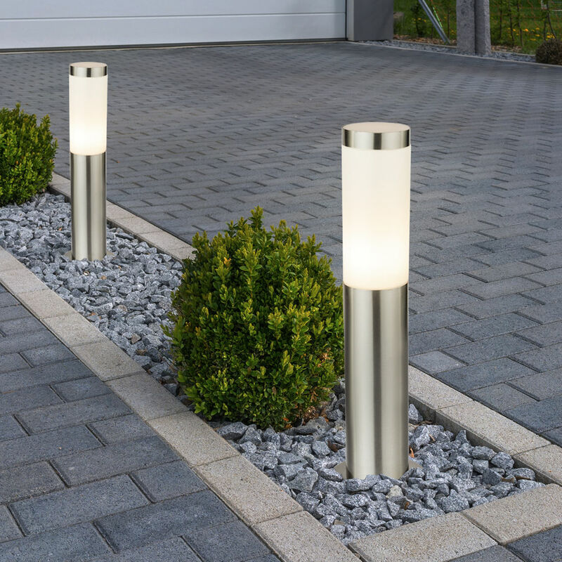 Image of Set di 2 lampade da terra di design in acciaio inossidabile con base di illuminazione bianca 1x E27 balcone prato