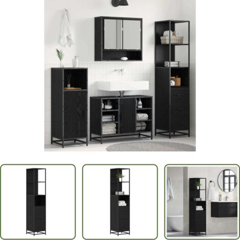 Set di archiviazione -  Set di mobili per il bagno Rovere Nero 35 x 37,5 x 166 cm