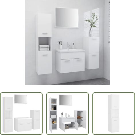 Set di armadi da bagno -  Set Mobili da Bagno Bianco in Legno Multistrato