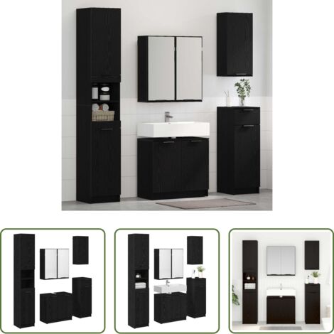 Set di armadietti -  Set di mobili per il bagno 5 pcs Rovere Nero Legno multistrato