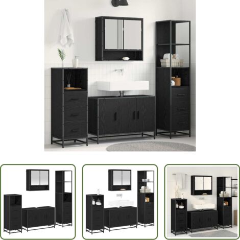 Set di arredamento bagno -  Set di mobili per il bagno 4 pcs Rovere Nero Legno multistrato