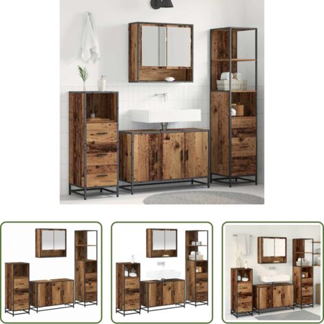 Set di arredamento bagno -  Set di mobili per il bagno con cassetto 4 pcs Legno vecchio
