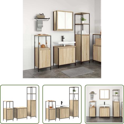 Set di arredamento bagno -  Set di mobili per il bagno con porta 3 pcs Rovere Sonoma e Nero
