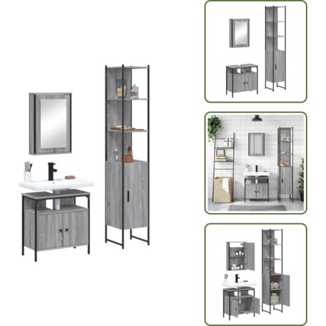 Set di arredamento da bagno - vidaXL Set Mobili da Bagno 3 pz Grigio Sonoma in Legno Multistrato - Arredamento da bagno