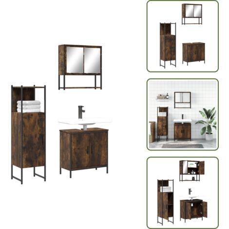 Set di arredamento da bagno - vidaXL Set Mobili da Bagno 3 pz Rovere Fumo in Legno Multistrato - Armadio da bagno