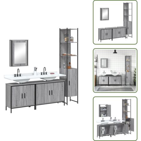 Set di arredamento da bagno - vidaXL Set Mobili da Bagno 4 pz Grigio Sonoma in Legno Multistrato - Armadio da bagno