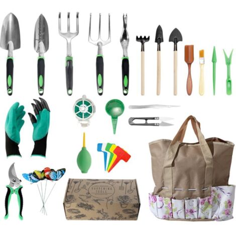 Set di attrezzi da giardinaggio da 23 pezzi - Attrezzi da giardino resistenti con borsa impermeabile, manici ergonomici, piccola pala - Kit da giardinaggio per donne e uomini