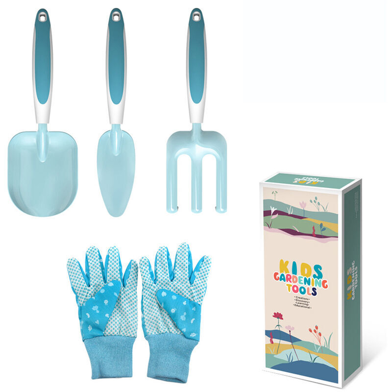 Image of Set di attrezzi da giardinaggio per bambini da 4 pezzi: cazzuola, rastrello, forcone, guanti da giardinaggio